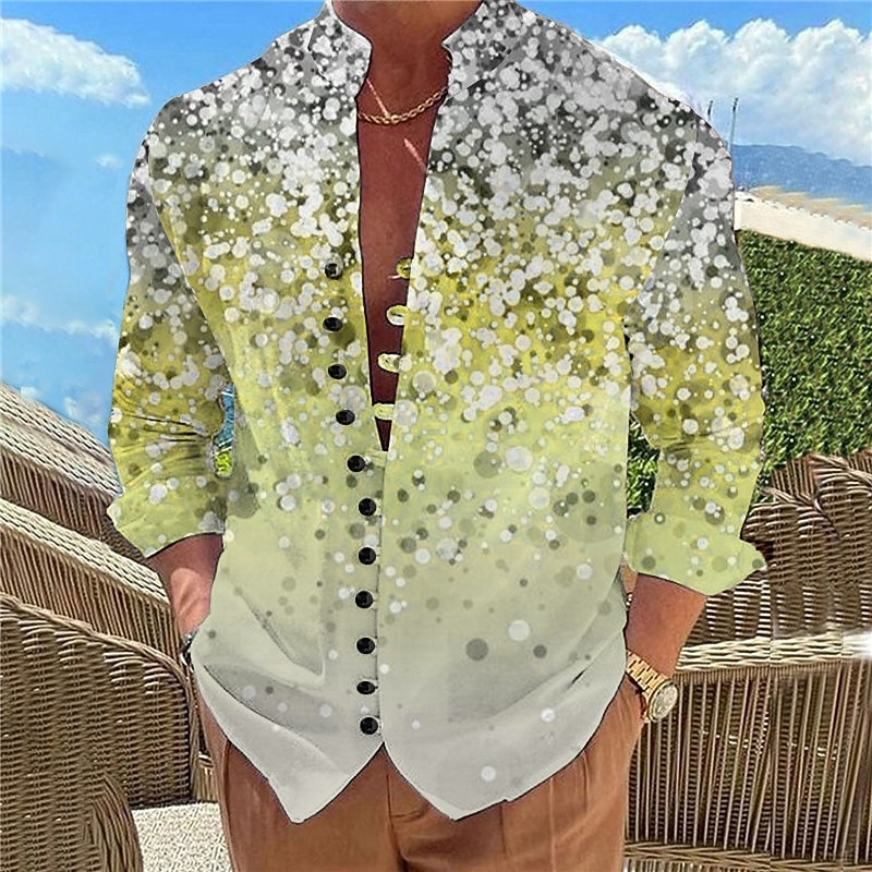 Men's Color Gradient Shirt Button Up Shirt Long Sleeve Casual Daily Wear Going out Weekend Spring & Summer Standing Collar Print Button-Down Light Pink Yellow Pink Purple Fuchsia2