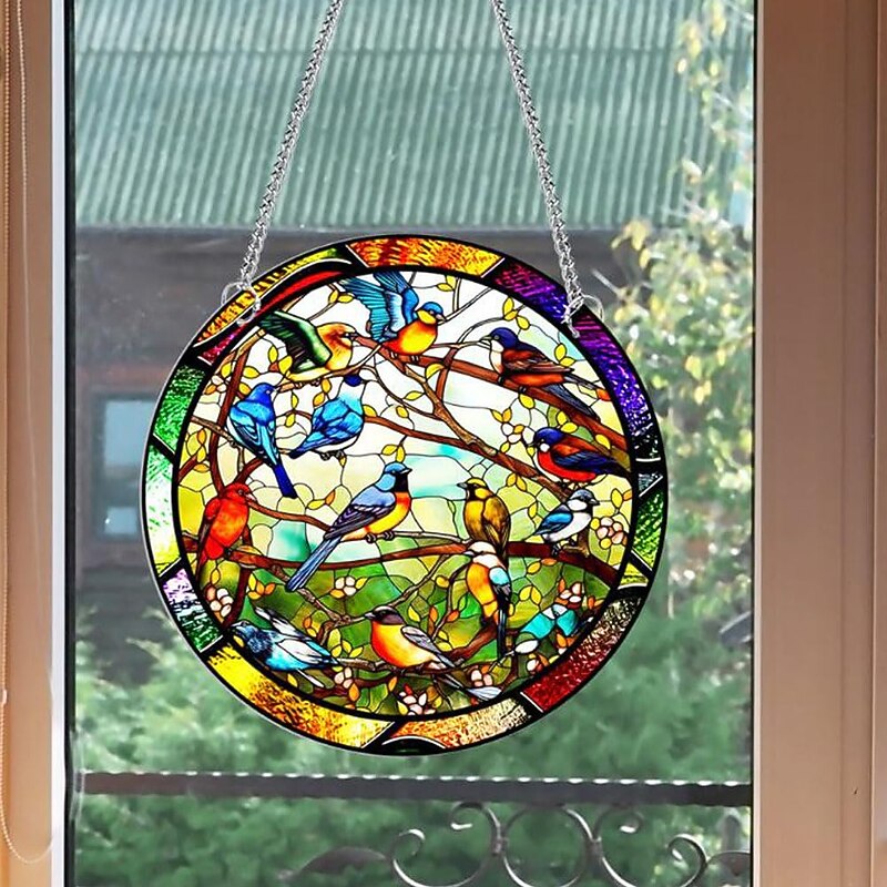 Birds Acrylic Window Hanging, Birds Stained Window Panel Hangings Suncatcher Window Hanging Panel Indoor Outdoor Home Garden Ornaments2