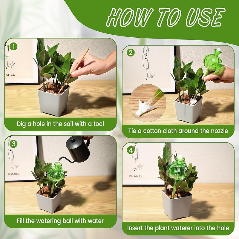 2pcs Plant Watering Globes Hand-Blown Plant Watering Devices, Self Watering Globes Watering Globes for Indoor Plants Cactus Plant Watering Bulbs4