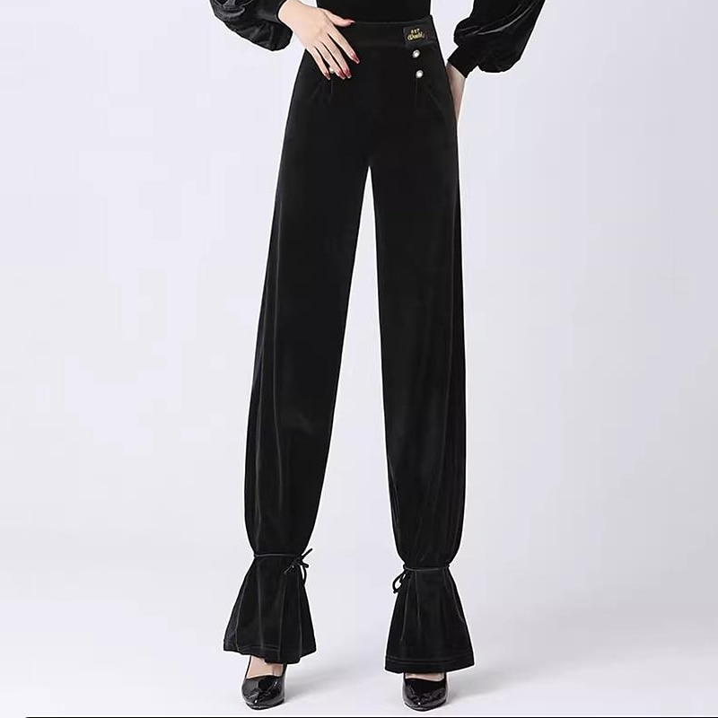 Latin Dance Ballroom Dance Pants Pure Color Splicing Women's Performance Training Velvet