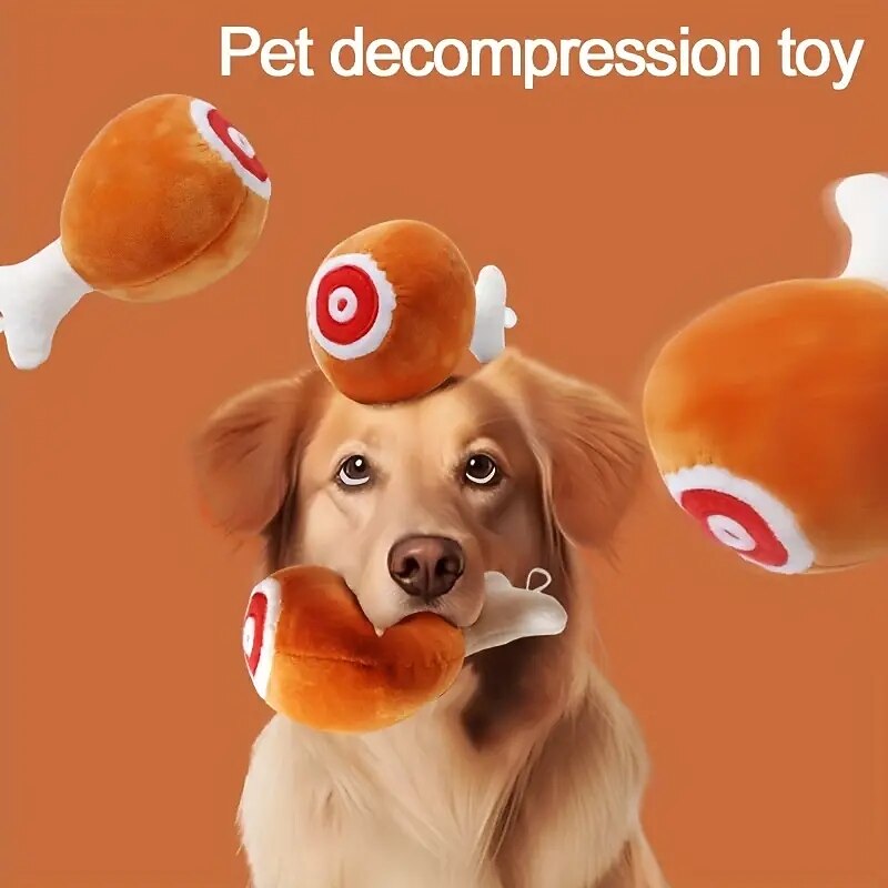 1pc Chicken Leg Design Pet Grinding Teeth Squeaky Plush ToyDurable Chew Toy For Dog Interactive Supply