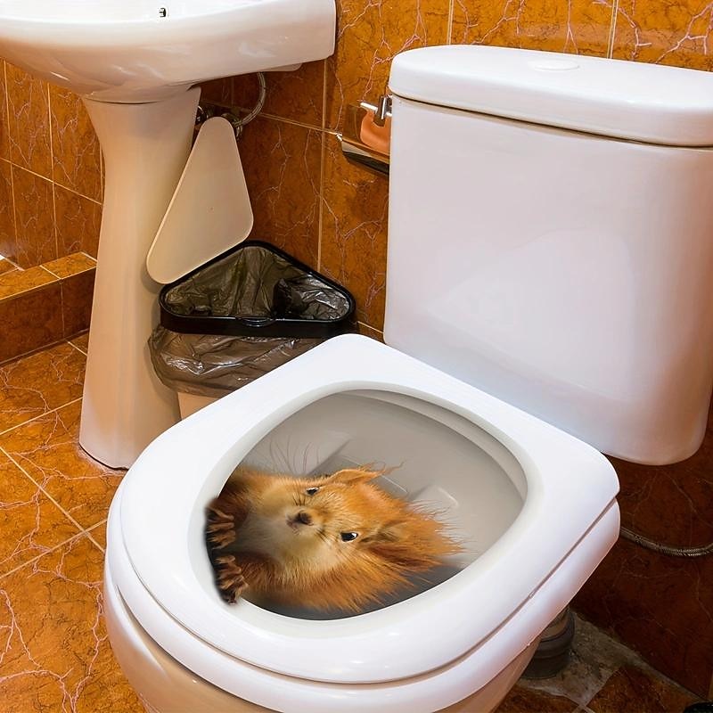 3D Three-dimensional Squirrel Toilet Lid Decal, Removable Self Adhesive Wall Sticker, Creative Toilet Cover Decorative Sticker, Bathroom Decor asethetic room decor, home decor3