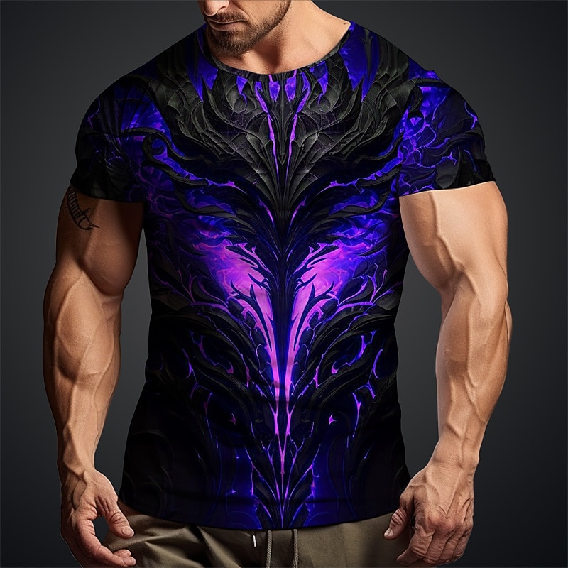 Men's Graphic Flame T Shirt Short Sleeve T shirt 3D Print Crew Neck Shirt Daily Designer Retro Vintage Sports Outdoor Holiday Going out Dark Green Purple Orange Spring & Summer Clothing Apparel S M L3