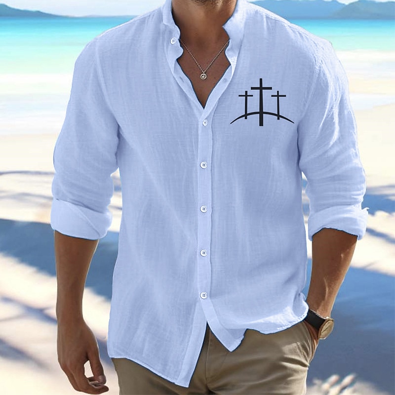 Men's Shirt Beach Shirt Button Up Shirt Letter Outdoor Vacation Black White Pink Orange Long Sleeve Standing Collar Spring &  Fall Clothing Apparel Print3