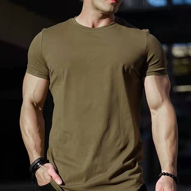 Men's Summer Shirt T shirt Tee Crew Neck Short Sleeve Sports & Outdoor Vacation Going out Casual Daily Soft Plain Black White Activewear Fashion Sport