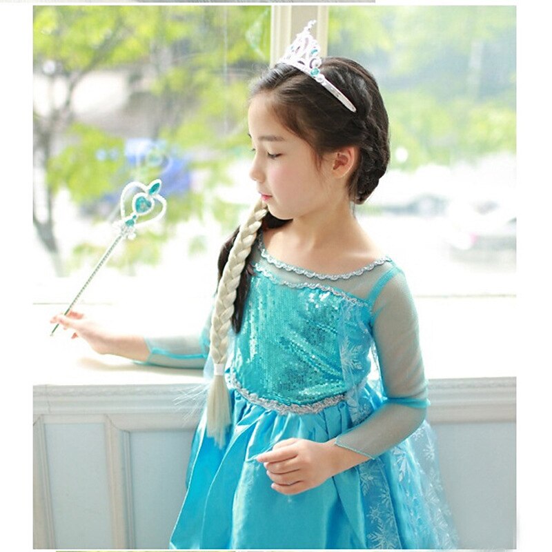 Kids Girls' Dress Solid Colored Long Sleeve Performance Party Princess Beautiful Polyester Maxi A Line Dress Fall Winter 3-10 Years Light Blue4