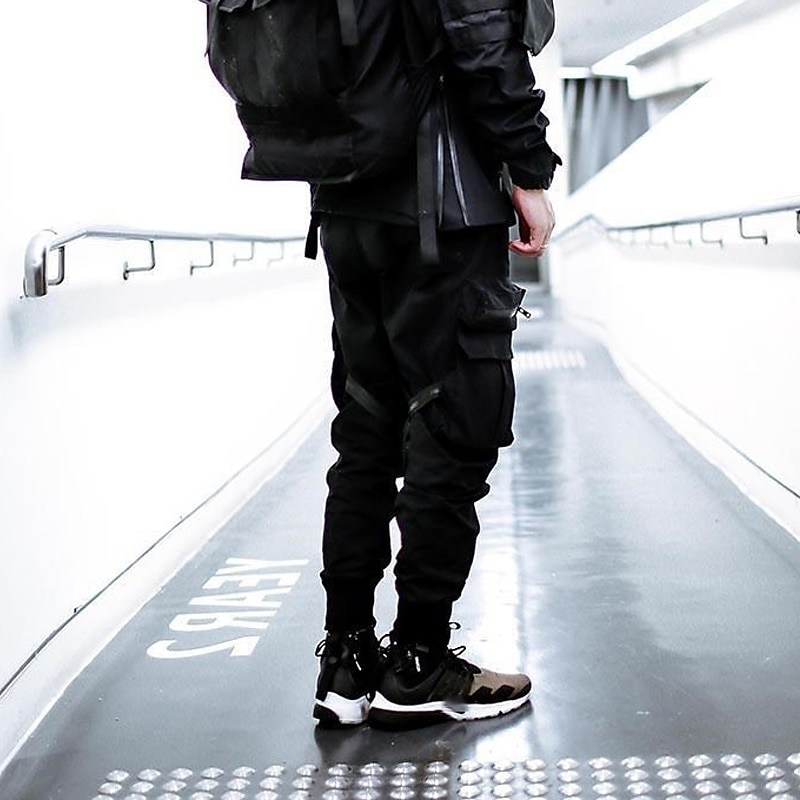 Men's Cargo Pants Joggers Techwear Drawstring Elastic Waist Multi Pocket Plain Comfort Wearable Casual Daily Holiday Sports Fashion Black2