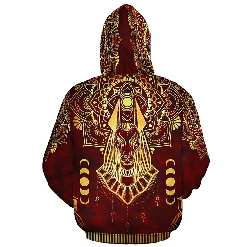 Men's Graphic Animal Tribal Hoodie Hoodies Sweatshirt Daily Basic Long Sleeve Hooded Vacation Sports Outdoor Holiday Red Purple Print Front Pocket Spring &  Fall Designer2