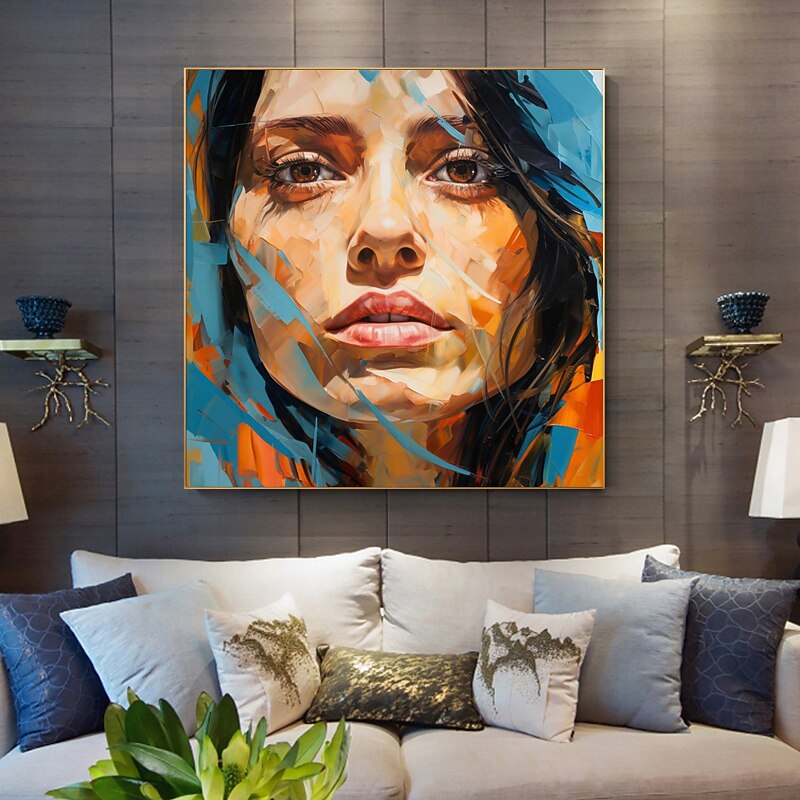 Colorful Girl Face Canvas Wall Art Hand-painted Woman Portrait Canvas Wall Decor Abstract Girl Face Painting Canvas Room Decor Home Decor No Frame4
