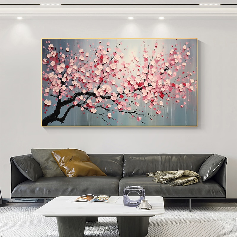 Handmade Oil Painting Canvas Wall Art Decor Pink Original Flowering tree Home Decor With Stretched FrameWithout Inner Frame Painting4
