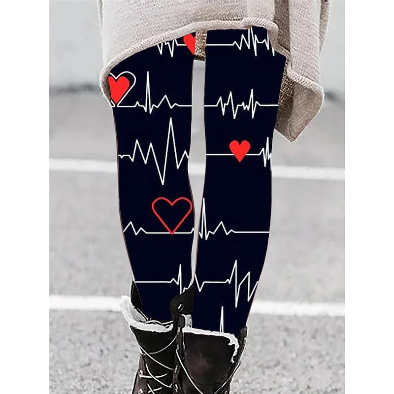Women's Leggings Active Fashion Ankle-Length High Waist Heart Print High Cut Outdoor Comfortable Breathable Stretchy Vacation Valentine's Day Wine Black White Pink Spring Regular Fit2