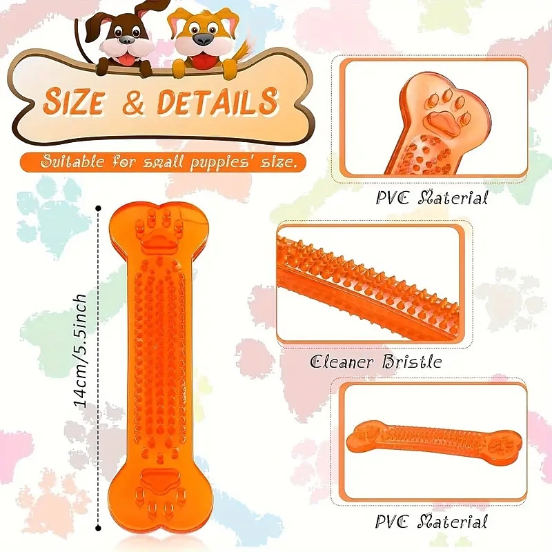 Orange Gentle Puppy Teething Dental Chew Toy Bone Puppy Teething Chew Toys Treat Dispensing Dog Toy Dog Chew Bone Interactive Training Toys For Small Puppies Teeth Cleaning Birthday Gift2