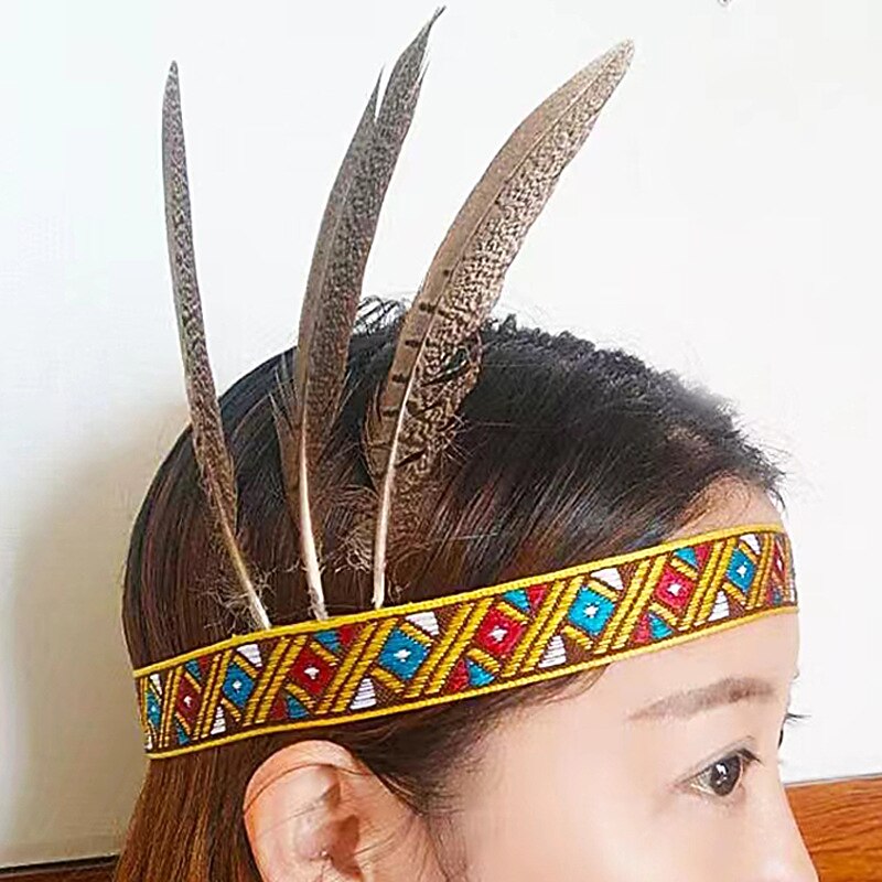 CARNIVAL African Drum Headwear Indian Headband Pheasant Tail Headwear Handmade Christmas Supplies Jewelry Birthday Props3