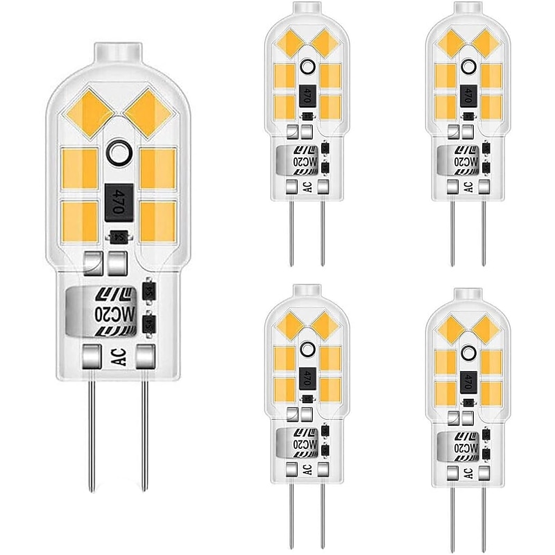 G4 LED Bulb AC/DC 12V  G4 Bi-Pin Base Lights Dimmable G4 20W Halogen Bulb Replacement Warm White 3000K/ White 6000K Clear Cover 5Pack