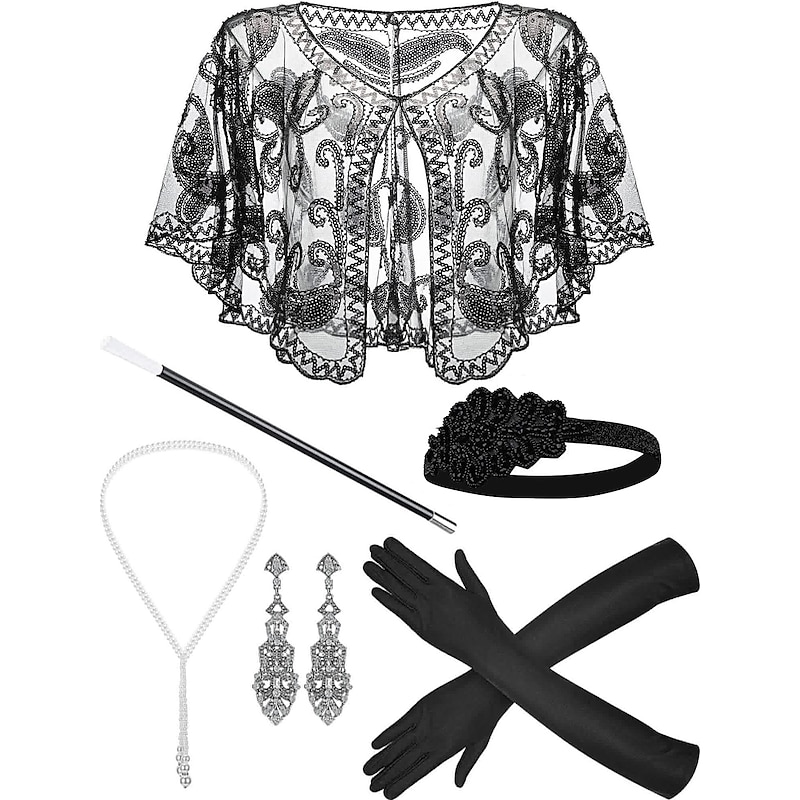 Elegant Vintage 1920s Gloves Necklace Flapper Headband The Great Gatsby Wedding Guest Feather Beads Fancy Dress Women's New Year Masquerade Performance Wedding Reception Bachelorette Party Adults'4