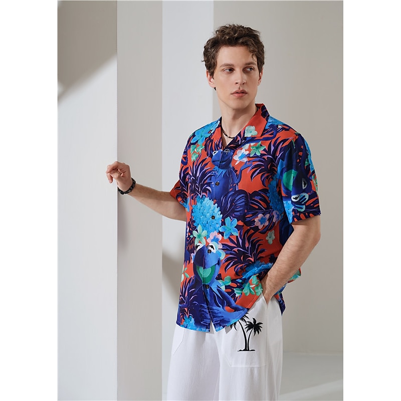Men's Floral Pineapple Frog Shirt Summer Hawaiian Shirt Graphic Shirt Aloha Shirt Short Sleeve Shirt Turndown Outdoor Street 3D Print Red green Olive Green Pink Red Blue Button-Down Clothing Apparel4