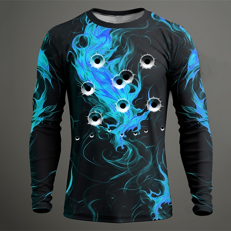 Men's Graphic Hellfire Flames Flame T Shirt Long Sleeve T shirt 3D Print Crew Neck Shirt Fashion Designer Casual Sports Outdoor Holiday Going out Blue Purple Orange Spring &  Fall Clothing Apparel S2