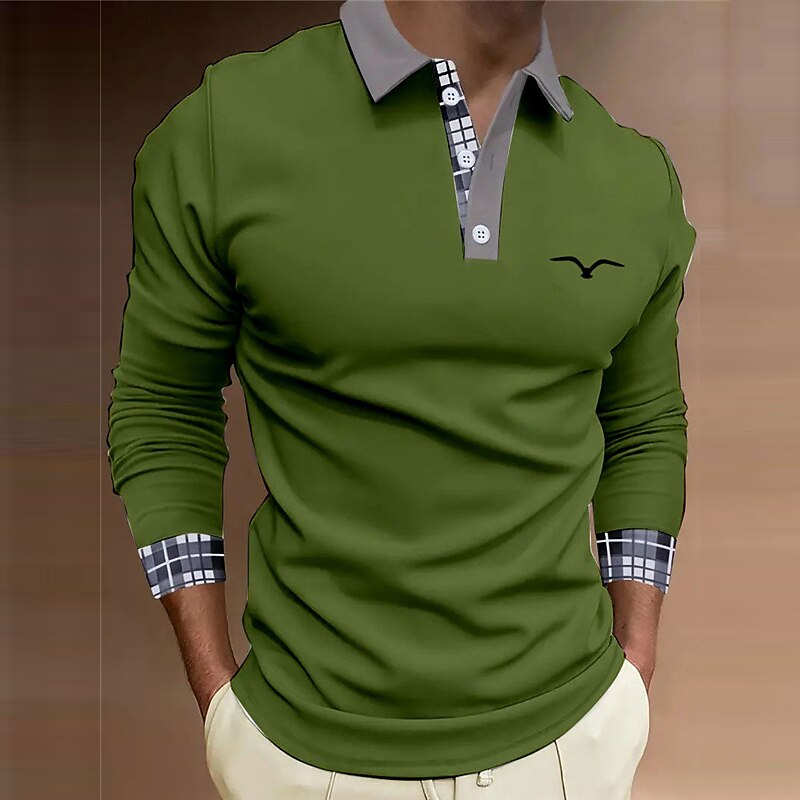 Kentucky Derby Men's Plaid Polo Shirts Golf Shirt Long Sleeve Polo Shirts Collared Shirts Business Casual WorkWear Formal Wear Festival Wear 3D Print Buttons Fall & Winter White Blue Brown4