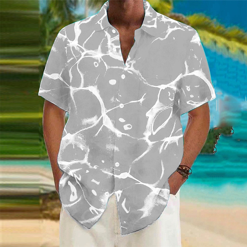 Men's Waves Crack Shirt Summer Hawaiian Shirt Aloha Shirt Short Sleeve Shirt Turndown Artistic Abstract Outdoor Street Casual Daily Black White Yellow S M L4