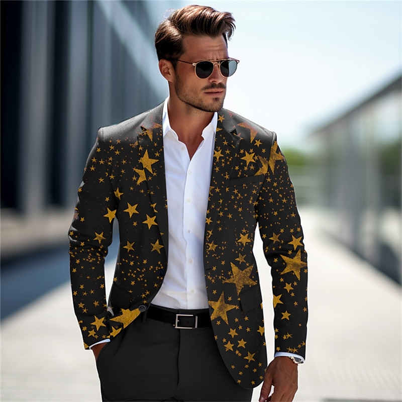 Men's Stars Long Sleeve Turndown Business Work Wear to work Going out Buttons Print Multi Pocket3