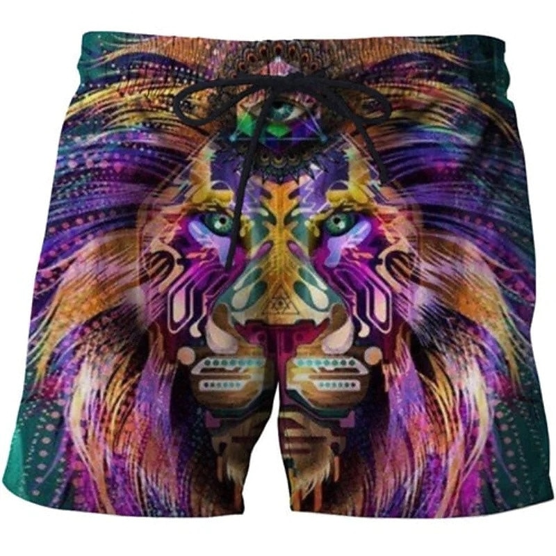 Men's Lion Swim Trunks Swim Shorts Board Shorts Mid Waist Hawaiian Casual Holiday Beach Drawstring with Mesh lining Elastic Waist Designer Clothing Apparel