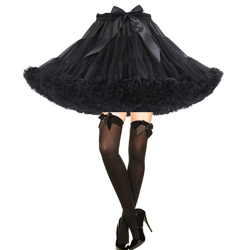 Set with Tutu Skirt Satin Thigh High Stockings 2 PCS Outfits Women's Ballet Dancer Costume 1980s Vintage Dress Petticoat Hoop Skirt Tuller Dress Under Skirt Crinoline Carnival Performance Event Party