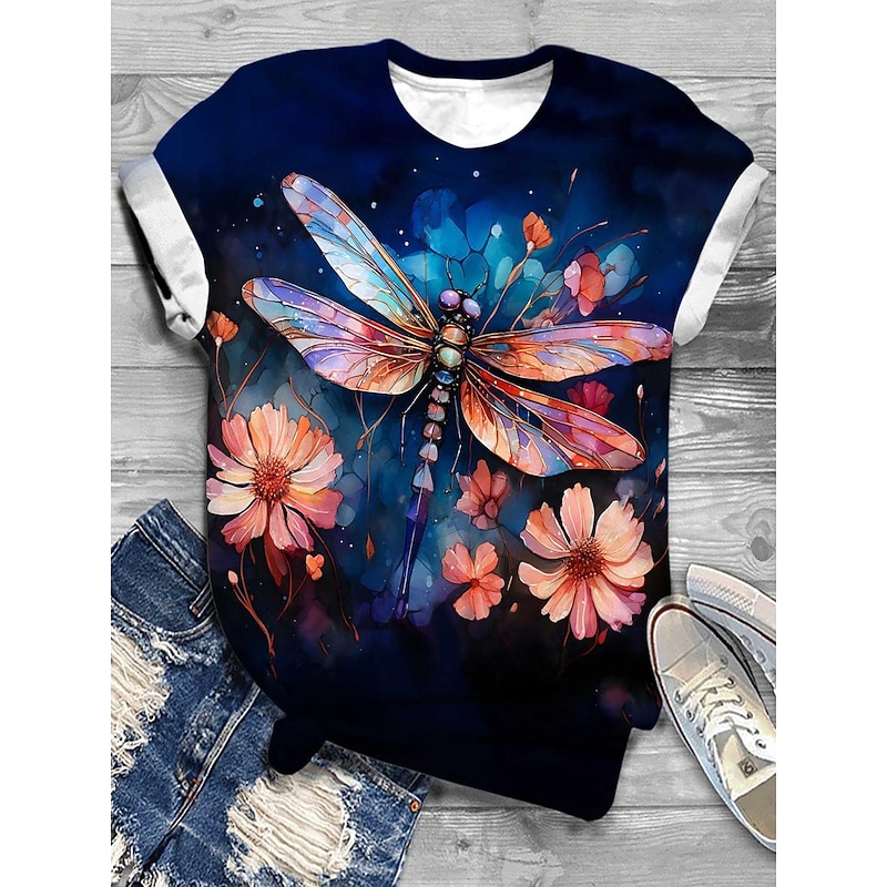 Women's T Shirt Fashion Floral Print Short Sleeve Regular Tops Round Neck Daily Weekend Yellow Blue Orange Summer3