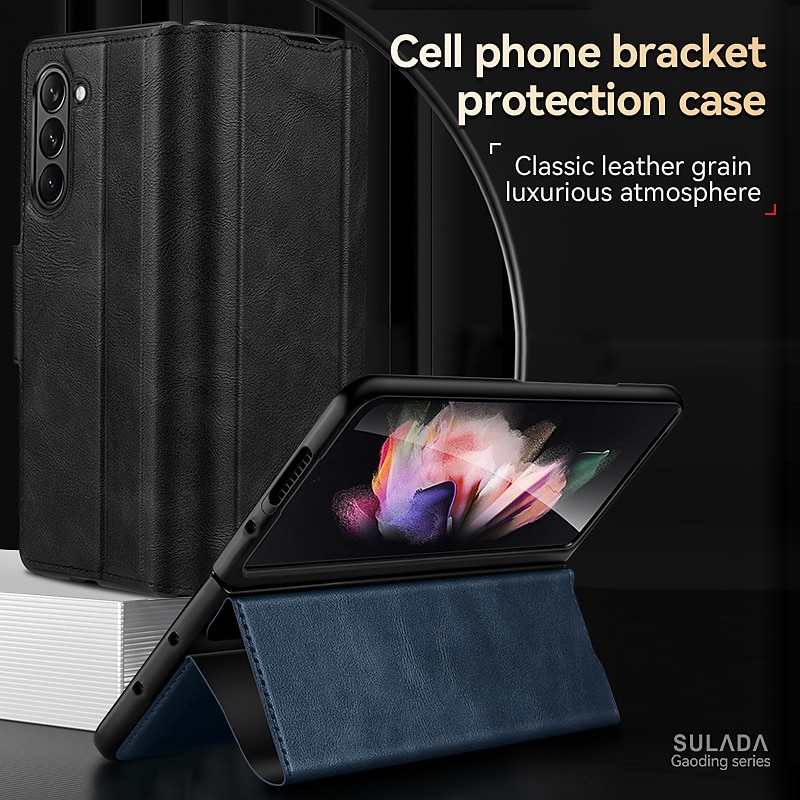 Phone Case For Samsung Galaxy Z Fold 6 Z Fold 5 Z Fold 4 Z Fold 3 Back Cover with Stand Holder Magnetic Shockproof Retro TPU PU Leather3