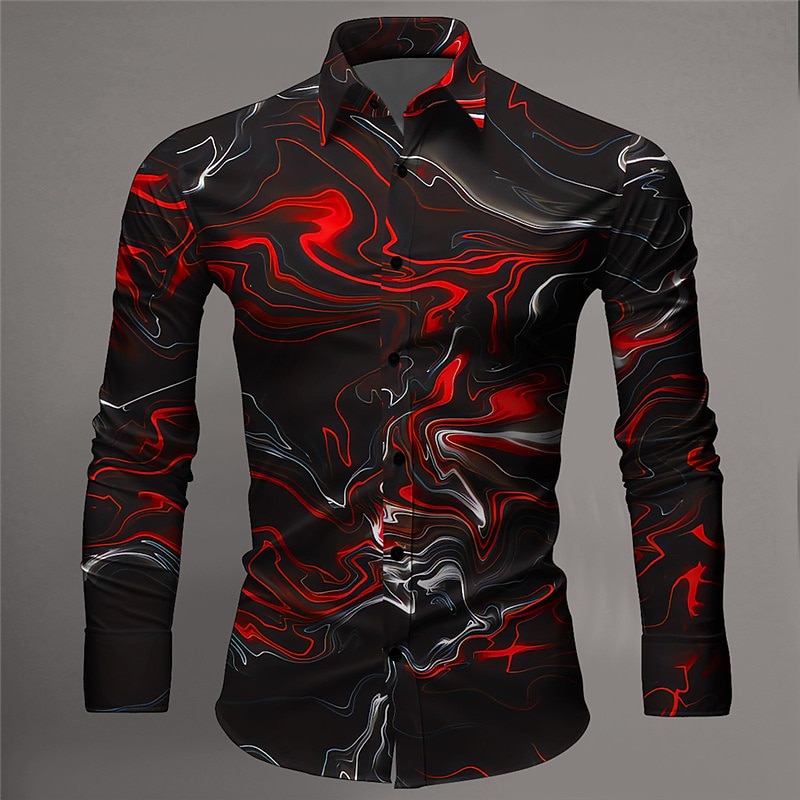 Men's Color Gradient Geometric Pattern Shirt Button Up Shirt Long Sleeve Artistic Abstract Daily Wear Going out Spring & Summer Turndown Print Button-Down Yellow Red Blue Green