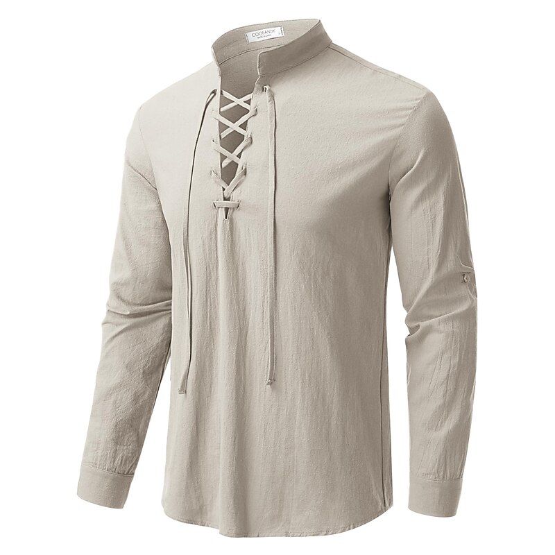 Medieval Renaissance 17th Century Medium Length Shirt Pirate Knight Ritter Viking Lace Solid Colored Fancy Dress Men's Pirate Fantasy Halloween Masquerade Casual Daily Renaissance Fair LARP Adults'4