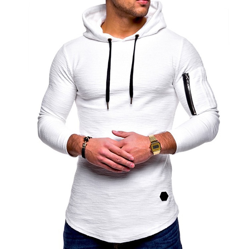 Men's T shirt Tee Long Sleeve Shirt Hooded Long Sleeve Sports & Outdoor Vacation Going out Casual Daily Soft Plain Black White Activewear Fashion Sport2
