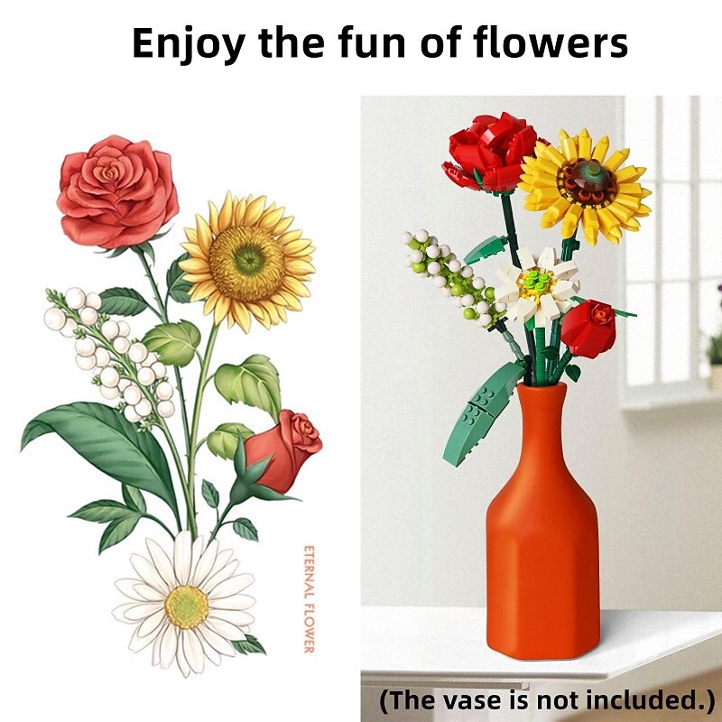 Women's Day Gifts Miniature Building Blocks Bouquet Set Artificial Flowers Diy Unique Home Decoration Plant Series Home Decor Valentine's Day Mother's Day Gift B Mother's Day Gifts for MoM2