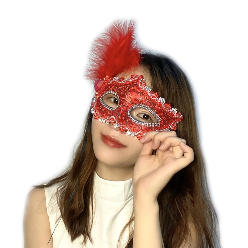 Makeup Ball Princess Feather Lace Mask Children's Half Face Eye Mask Women's Blue Halloween Party Props4