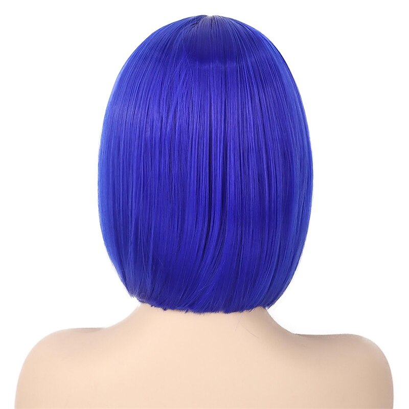 Coraline Wig Costume Necklace Blue Bob Wigs for Women Girls Short Straight Colored Wig with Bangs for Theme Costume Party Carnival (Only Wig) Halloween Wigs4