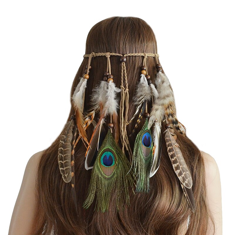 CARNIVAL Retro Hair Accessories Bohemian Peacock Feather Hair Hoops Popular Headbands in Europe and America