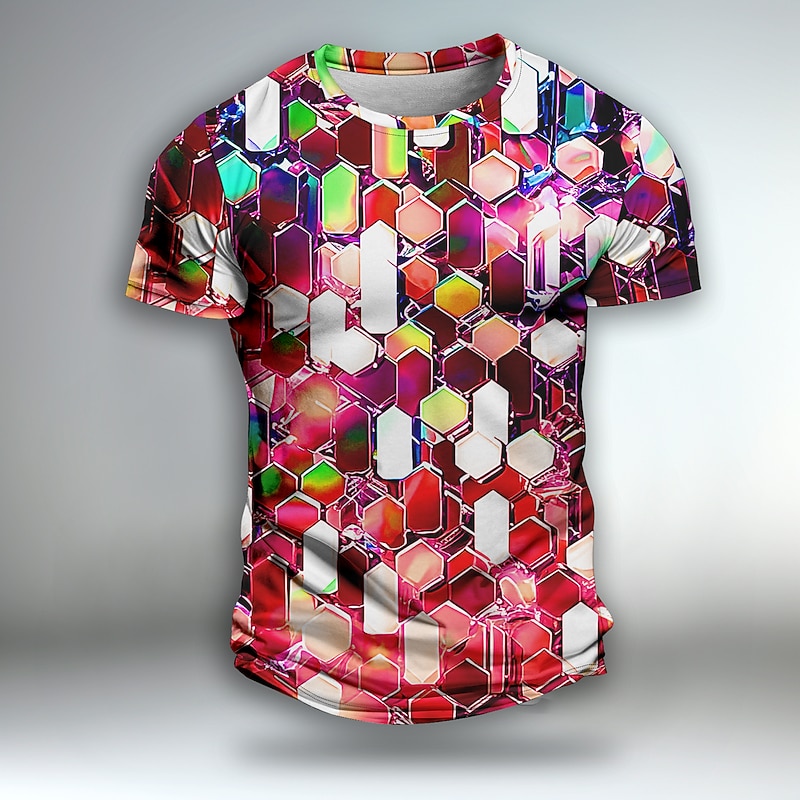 Men's Colorful Graphic Sequin Geometic Metallic Short Sleeve T shirt 3D Print Crew Neck Shirt Daily Outdoor Casual Party Casual Holiday Red Blue Gold Spring & Summer Clothing Apparel Normal S M L XL3