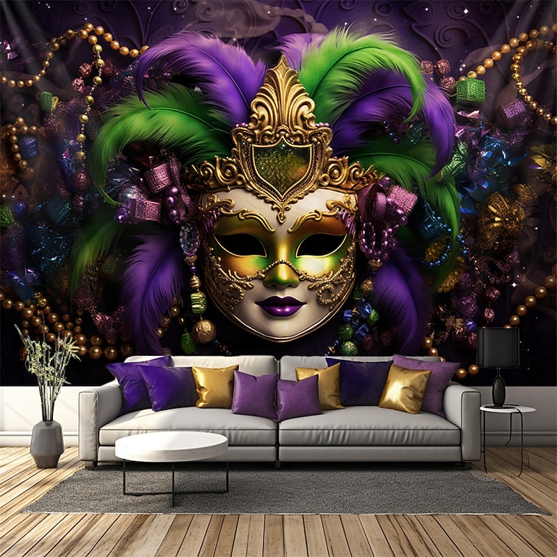 Carnival Mask Hanging Tapestry Wall Art Large Tapestry Mural Decor Photograph Backdrop Blanket Curtain Home Bedroom Living Room Decoration