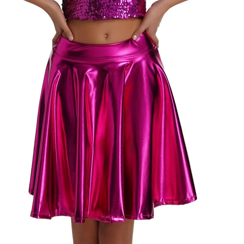 Retro Vintage 1980s Shiny Metallic Skirt Disco Pleated Solid Color Fancy Dress Women's Carnival Performance Prom Club Adults' Skirt4