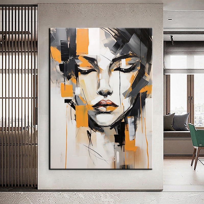 100% Large Hand Painted Wall Art Figure Abstract Textured Painting Woman Painting Orange Texture Painting Woman Abstract Painting Textured Wall Art Home Decoration Decor ready to hang or canvas4
