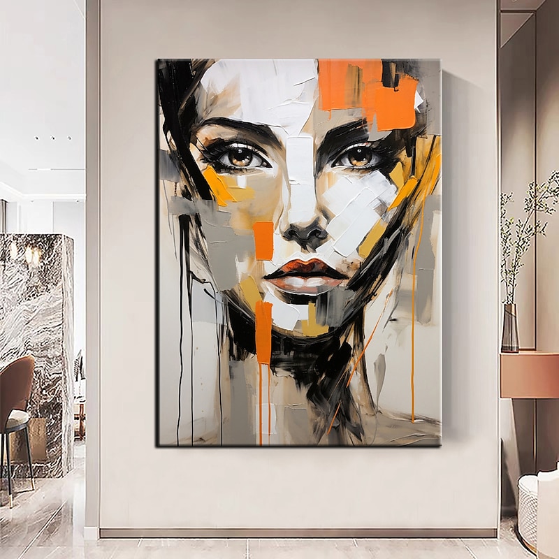 100% Large Hand Painted Wall Art Figure Abstract Textured Painting Woman Painting Orange Texture Painting Woman Abstract Painting Textured Wall Art Home Decoration Decor ready to hang or canvas2