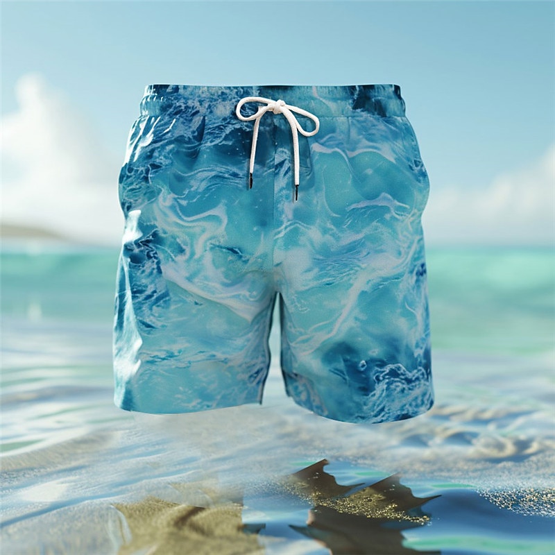 Men's Optical Illusion Gradient Ocean Swim Trunks Swim Shorts Board Shorts Mid Waist Hawaiian Casual Holiday Beach Drawstring with Mesh lining Elastic Waist Designer Clothing Apparel