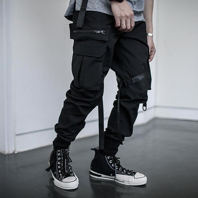 Men's Cargo Pants Joggers Techwear Drawstring Elastic Waist Multi Pocket Plain Comfort Wearable Casual Daily Holiday Sports Fashion Black