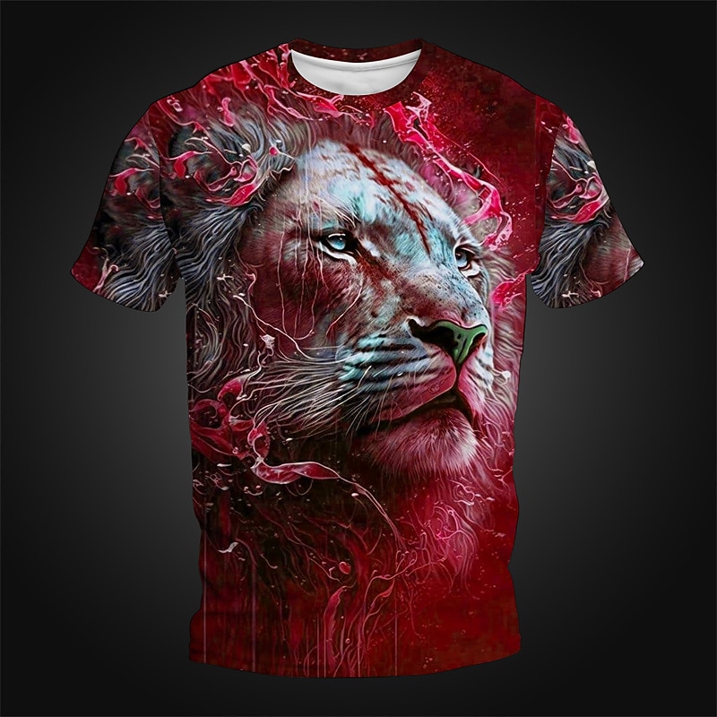 Men's Graphic Animal Lion T Shirt Short Sleeve T shirt 3D Print Crew Neck Shirt Daily Designer Retro Vintage Sports Outdoor Holiday Going out Blue Red Green Spring & Summer Clothing Apparel S M L XL2