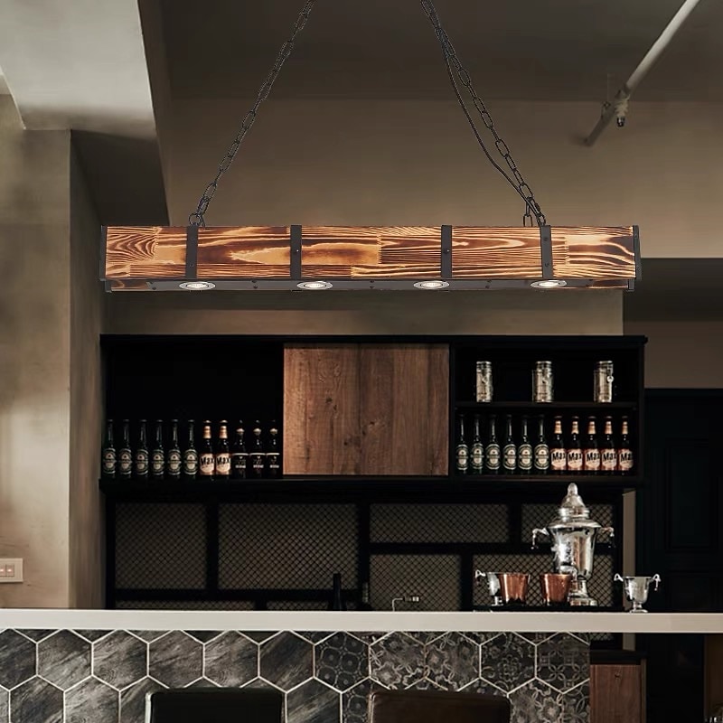 LED Pendant Light 100 cm Liner Design Warm White 4-Light Wood Industrial Vintage Style Deaign Home Office Entry & Mudroom Dining Room3