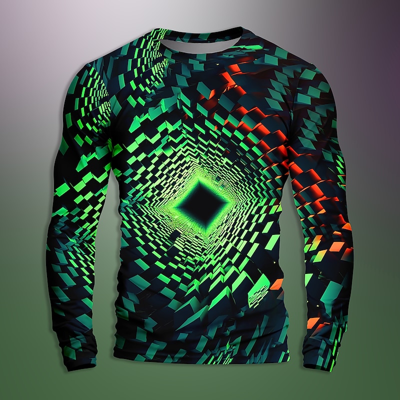 Men's Graphic Geometric Optical Illusion Visual Deception Long Sleeve T shirt 3D Print Crew Neck Shirt Daily Designer Artistic Party Casual Holiday Blue Dark Green Purple Fall Spring & Summer4
