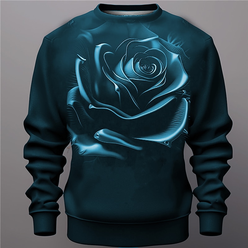 Men's Graphic Rose Sweatshirts Golf Pullover Sweatshirt Long Sleeve Sweatshirt Crew Neck Fashion Daily Casual 3D Print Vacation Holiday Going out Print Spring &  Fall2