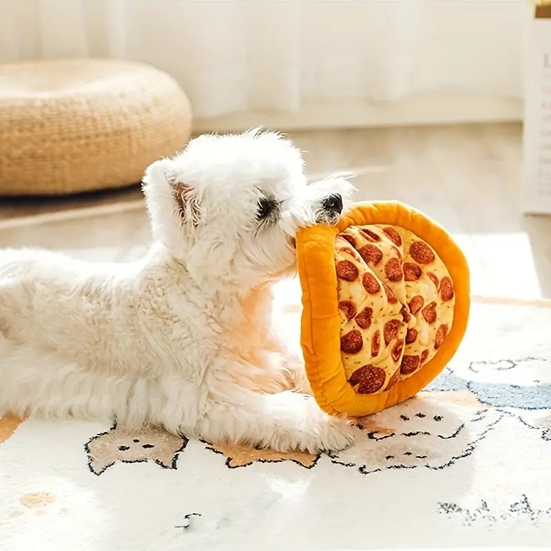 1pc Pizza Design Pet Grinding Teeth Squeaky Plush Toy DurableChew Toy For Dog Interactive Supply4