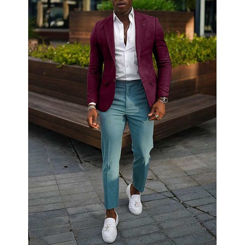 Men's Blazer Jacket Linen Blazer Notch Collar Fashion Casual Solid Colored Dark Khaki Black Yellow Tailored Fit Single Breasted Two-buttons4