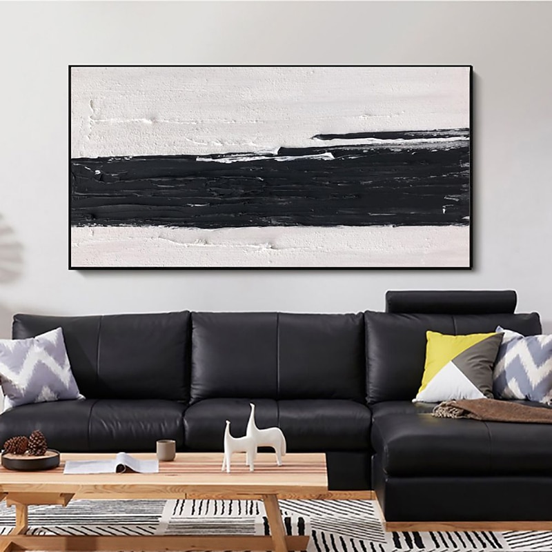 Handmade Oil Paintings Canvas Wall Art Decoration Black And White Minimalism Abstract Thick Oil Knife Drawing for Home Decor Rolled Frameless Unstretched Painting4