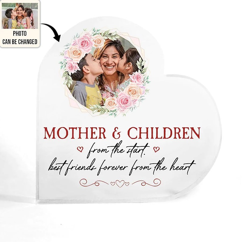 Personalized Photo Plaque Custom Best Gift for Mom – Heart Shaped Acrylic, Custom Photo for Mother and Children, Perfect for Mother's Day2